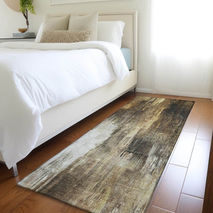 8' Runner Chocolate Abstract Washable Non Skid Indoor Outdoor Runner Rug - Loft&Timber