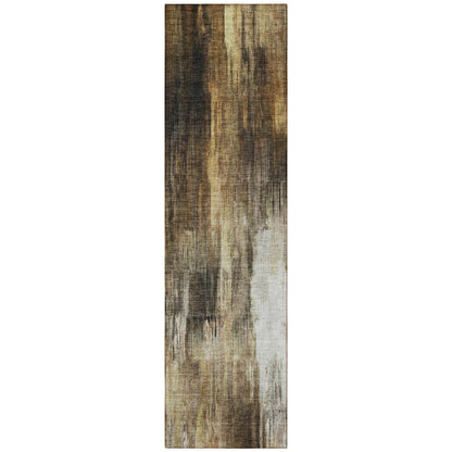 8' Runner Chocolate Abstract Washable Non Skid Indoor Outdoor Runner Rug - Loft&Timber