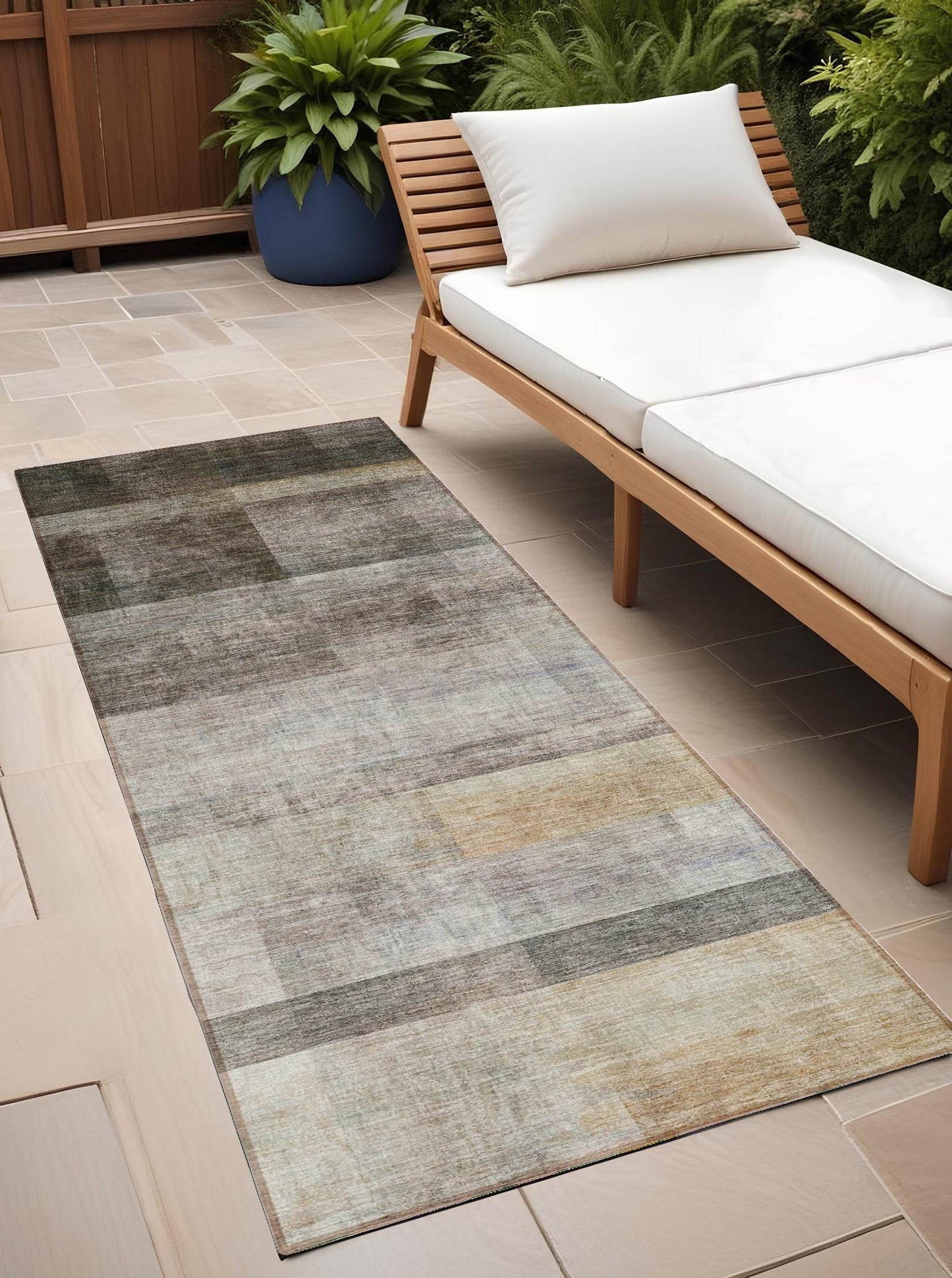 8' Runner Brown Ombre Washable Non Skid Indoor Outdoor Runner Rug - Loft&Timber