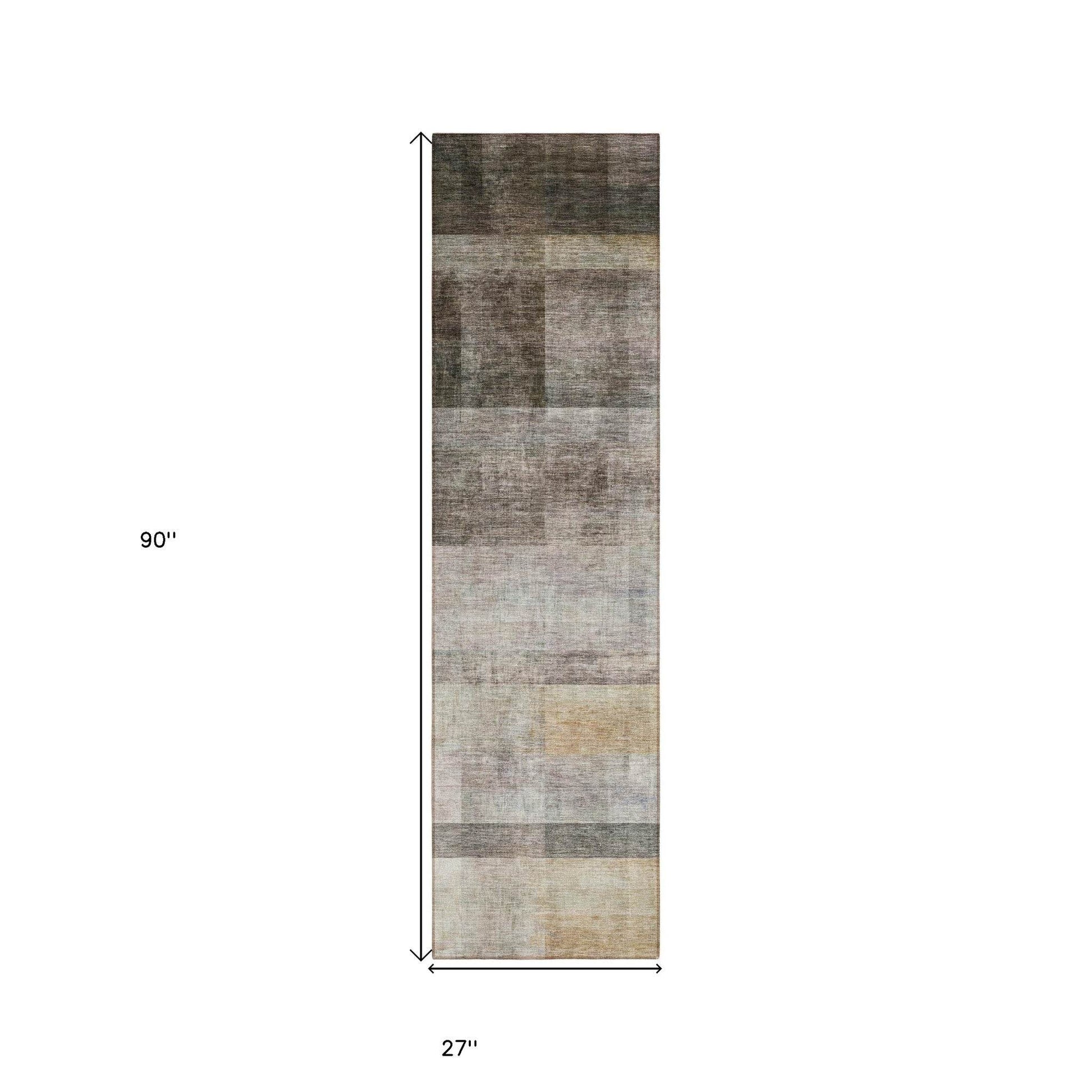 8' Runner Brown Ombre Washable Non Skid Indoor Outdoor Runner Rug - Loft&Timber