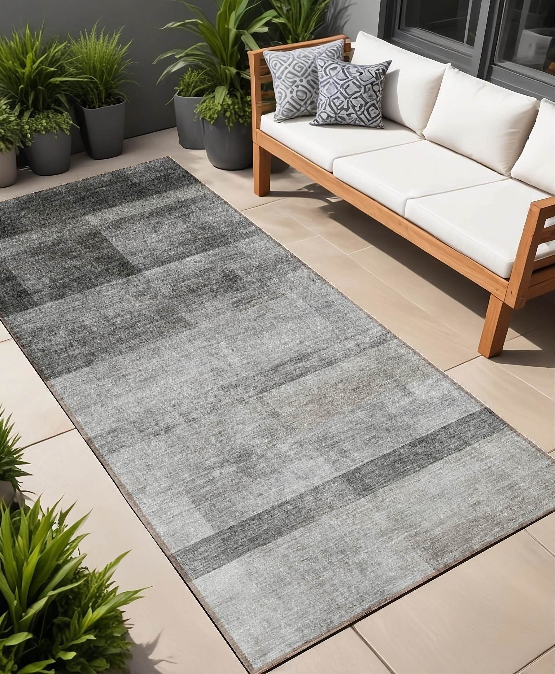 8' Runner Gray Ombre Washable Non Skid Indoor Outdoor Runner Rug - Loft&Timber