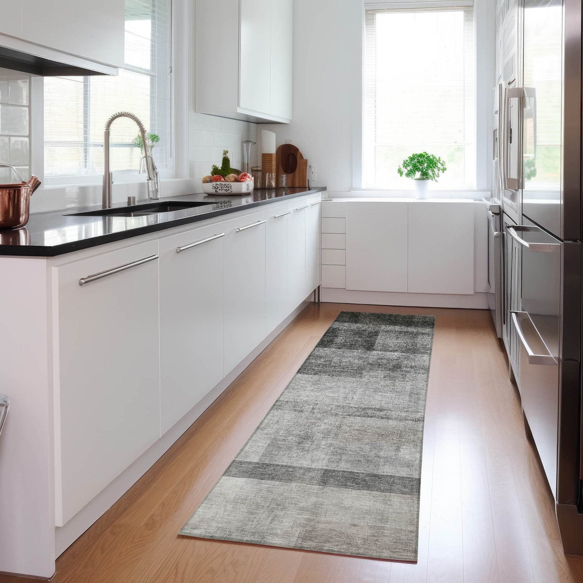 8' Runner Gray Ombre Washable Non Skid Indoor Outdoor Runner Rug - Loft&Timber