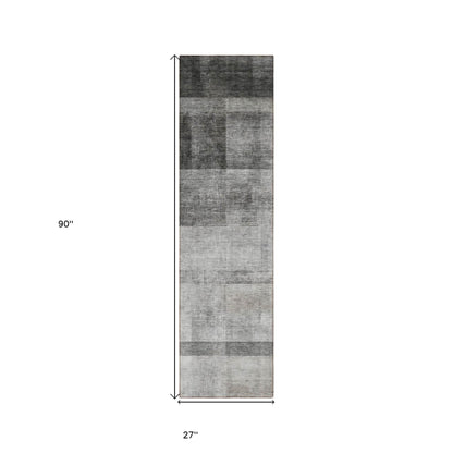 8' Runner Gray Ombre Washable Non Skid Indoor Outdoor Runner Rug - Loft&Timber