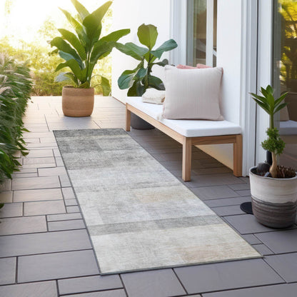 8' Runner Taupe Ombre Washable Non Skid Indoor Outdoor Runner Rug - Loft&Timber