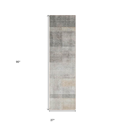 8' Runner Taupe Ombre Washable Non Skid Indoor Outdoor Runner Rug - Loft&Timber