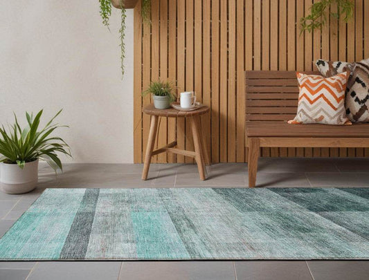 8' Runner Teal Ombre Washable Non Skid Indoor Outdoor Runner Rug - Loft&Timber