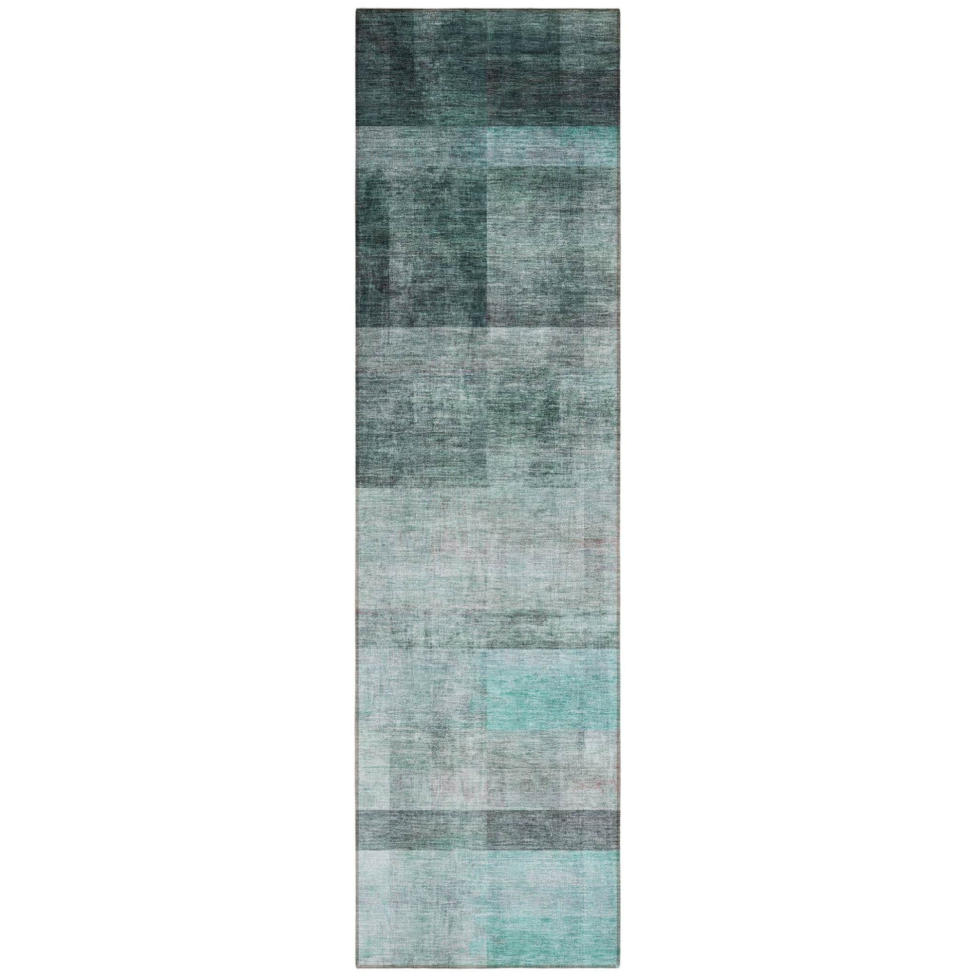 8' Runner Teal Ombre Washable Non Skid Indoor Outdoor Runner Rug - Loft&Timber
