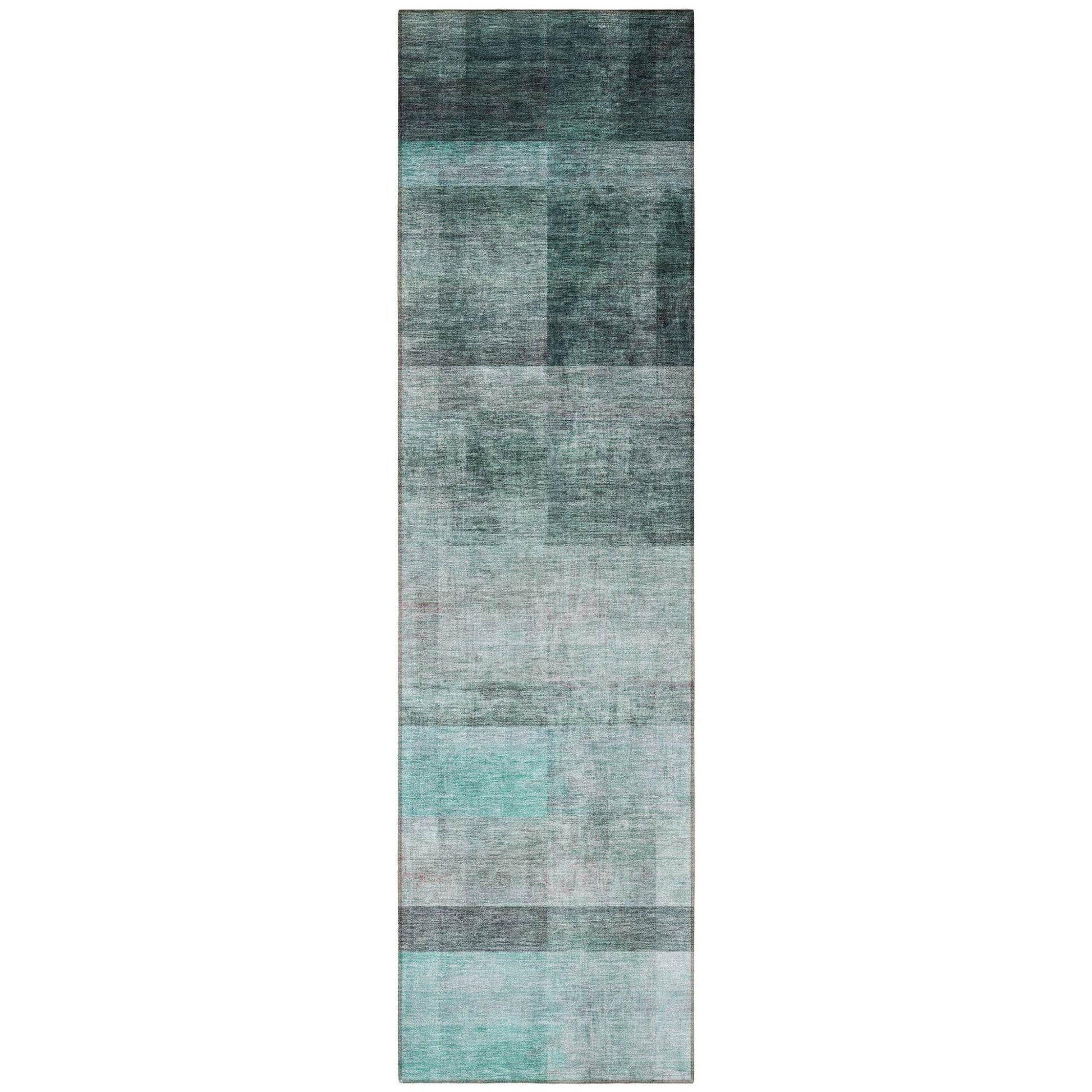 8' Runner Teal Ombre Washable Non Skid Indoor Outdoor Runner Rug - Loft&Timber