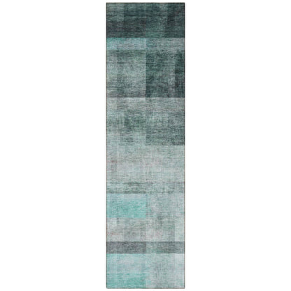 8' Runner Teal Ombre Washable Non Skid Indoor Outdoor Runner Rug - Loft&Timber