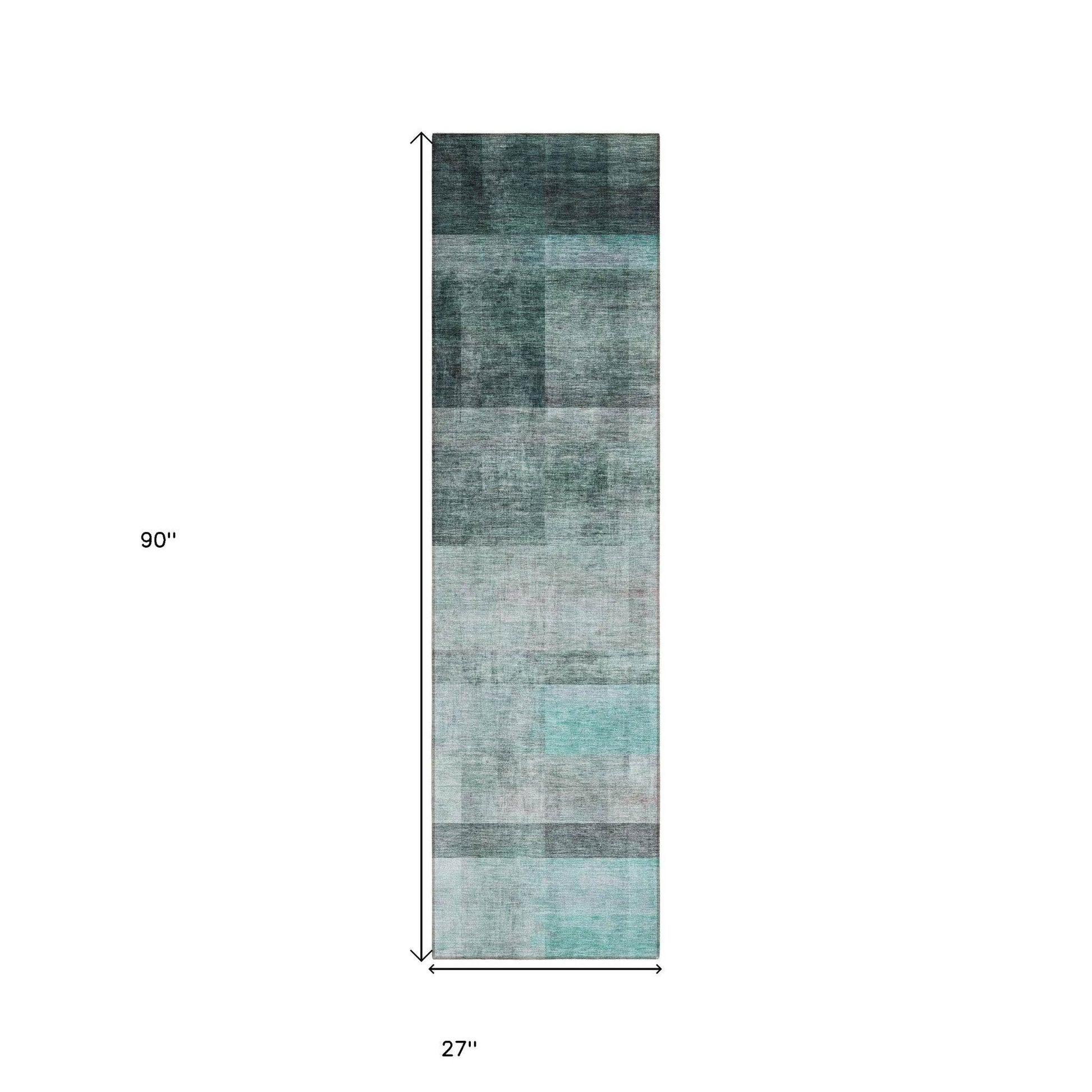 8' Runner Teal Ombre Washable Non Skid Indoor Outdoor Runner Rug - Loft&Timber