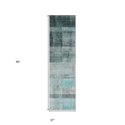 8' Runner Teal Ombre Washable Non Skid Indoor Outdoor Runner Rug - Loft&Timber