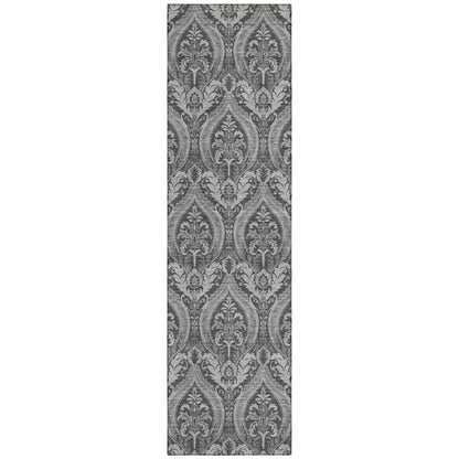 8' Runner Gray Damask Washable Non Skid Indoor Outdoor Runner Rug - Loft&Timber