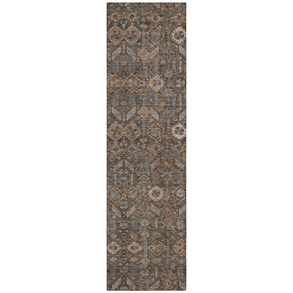 8' Runner Chocolate Floral Washable Non Skid Indoor Outdoor Runner Rug - Loft&Timber