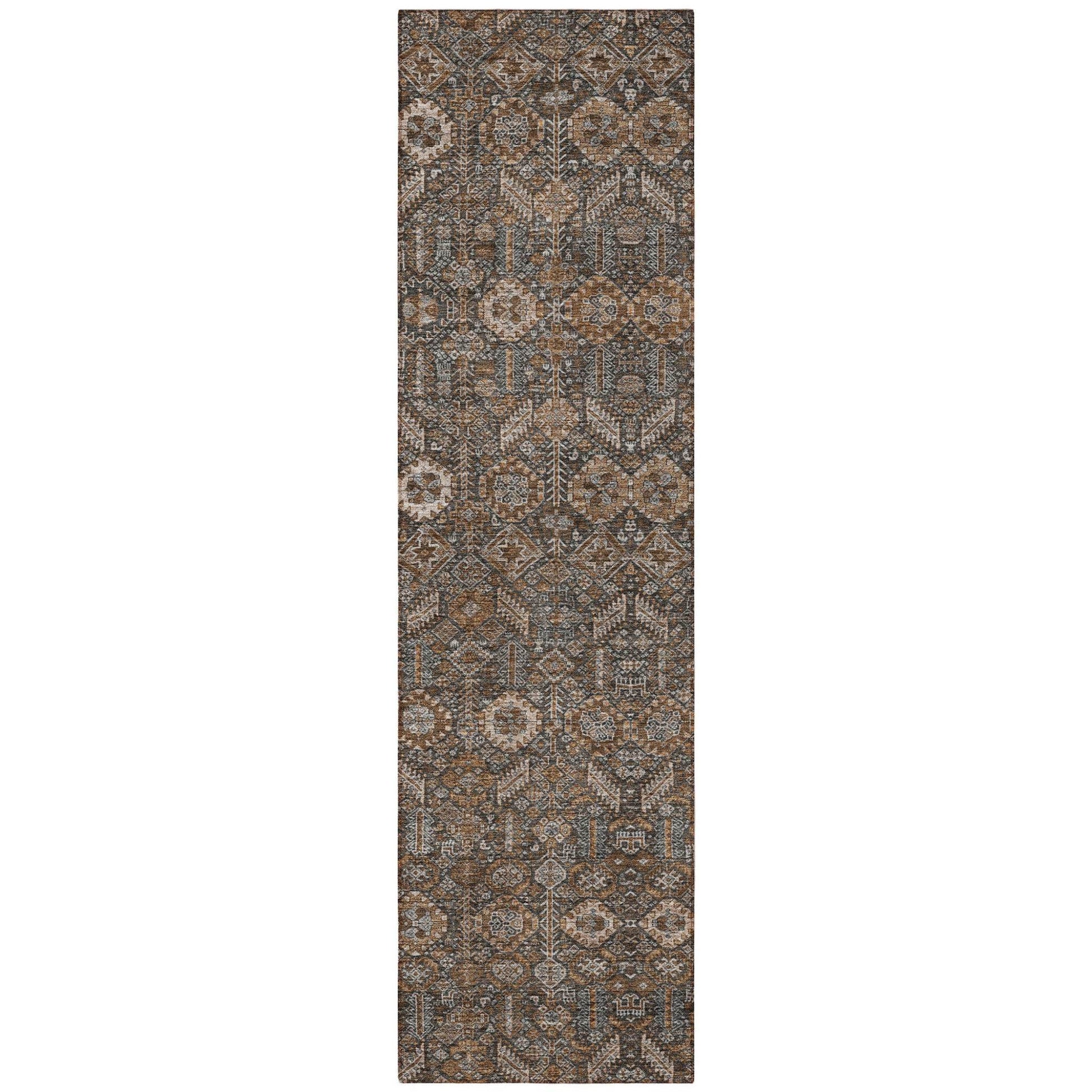 8' Runner Chocolate Floral Washable Non Skid Indoor Outdoor Runner Rug - Loft&Timber