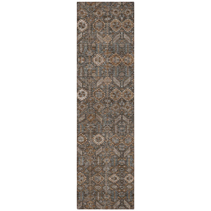 8' Runner Chocolate Floral Washable Non Skid Indoor Outdoor Runner Rug - Loft&Timber