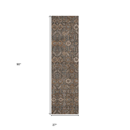 8' Runner Chocolate Floral Washable Non Skid Indoor Outdoor Runner Rug - Loft&Timber