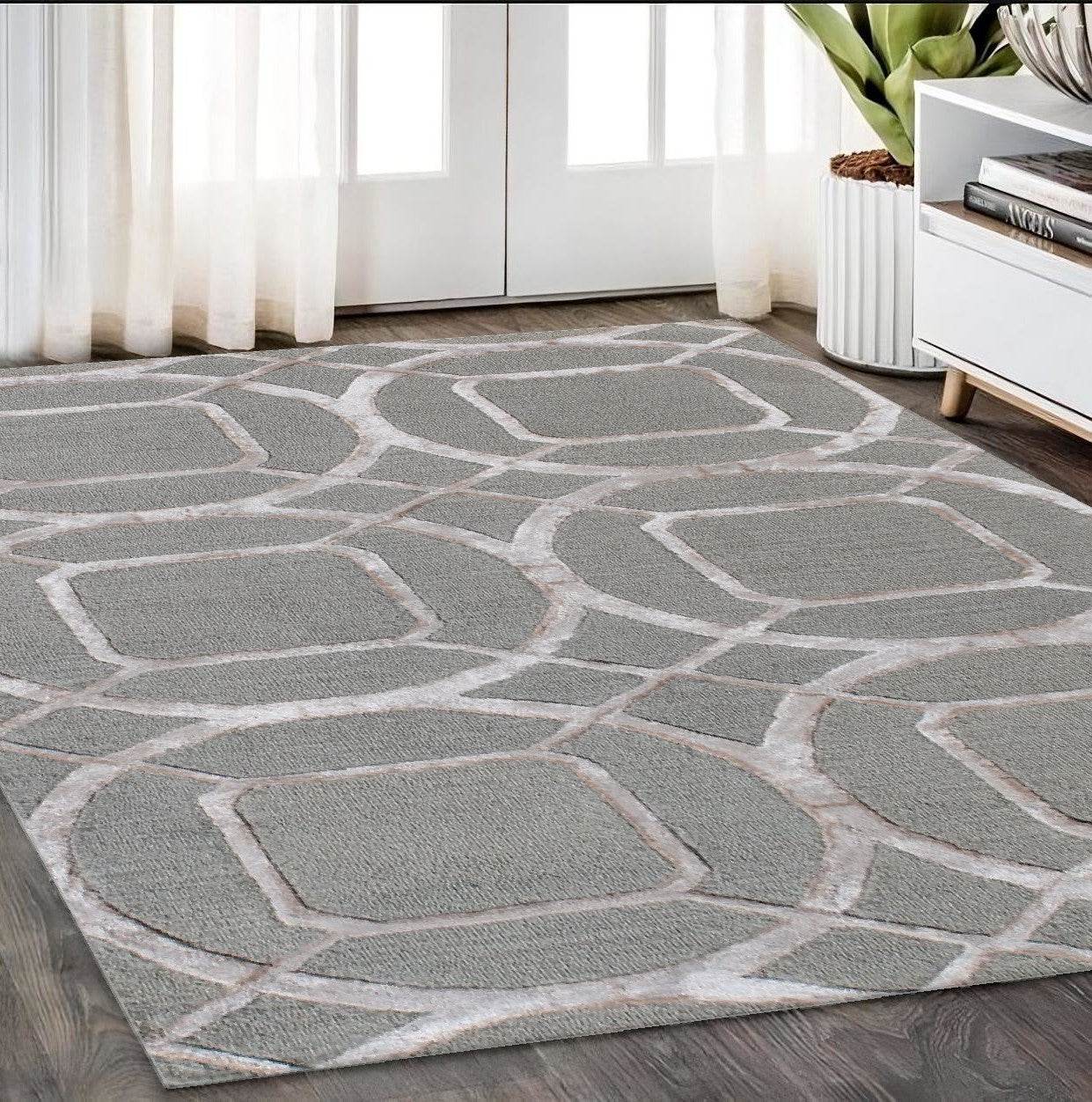 5' X 8' Gray and Light Gray Abstract Geometric Hand Tufted Area Rug - Loft&Timber
