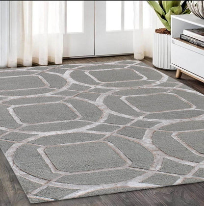 5' X 8' Gray and Light Gray Abstract Geometric Hand Tufted Area Rug - Loft&Timber