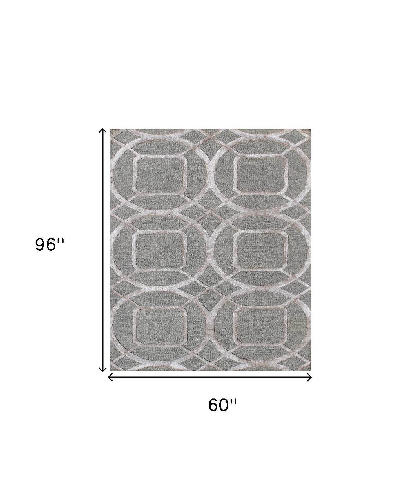 5' X 8' Gray and Light Gray Abstract Geometric Hand Tufted Area Rug - Loft&Timber