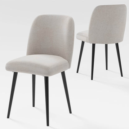 Set of Two Beige And Black Upholstered Fabric Dining Side Chairs - Loft&Timber