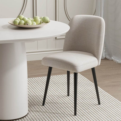 Set of Two Beige And Black Upholstered Fabric Dining Side Chairs - Loft&Timber