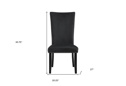 Set of Two Black Upholstered Velvet Dining Side Chairs - Loft&Timber