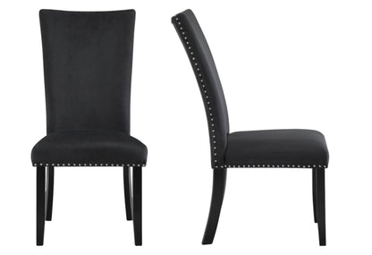Set of Two Black Upholstered Velvet Dining Side Chairs - Loft&Timber