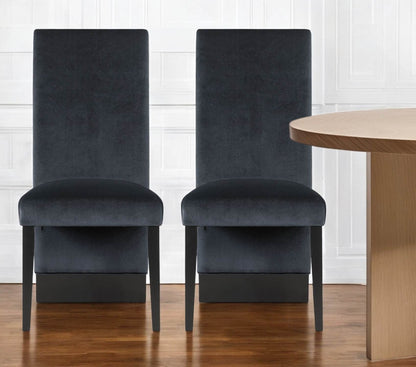 Set of Two Black Upholstered Velvet Dining Side Chairs - Loft&Timber