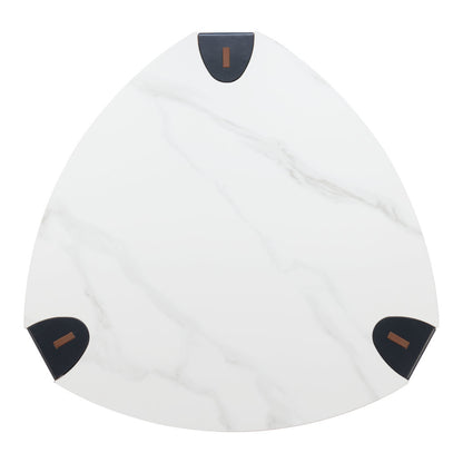 36" White and Black Sintered Stone Faux Leather And Steel Triangle Coffee Table - Loft&Timber