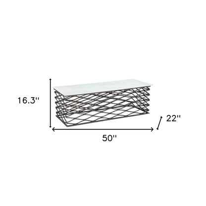 50" White and Antiqued Bronze Genuine Marble and Aluminum Abstract Coffee Table - Loft&Timber