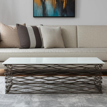 50" White and Antiqued Bronze Genuine Marble and Aluminum Abstract Coffee Table - Loft&Timber