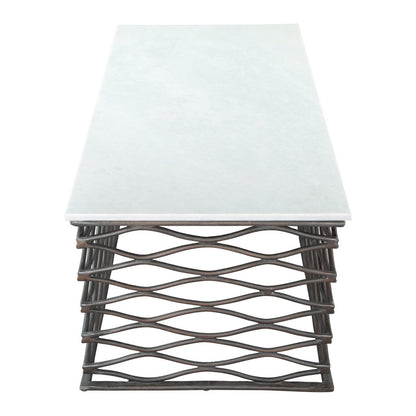 50" White and Antiqued Bronze Genuine Marble and Aluminum Abstract Coffee Table - Loft&Timber