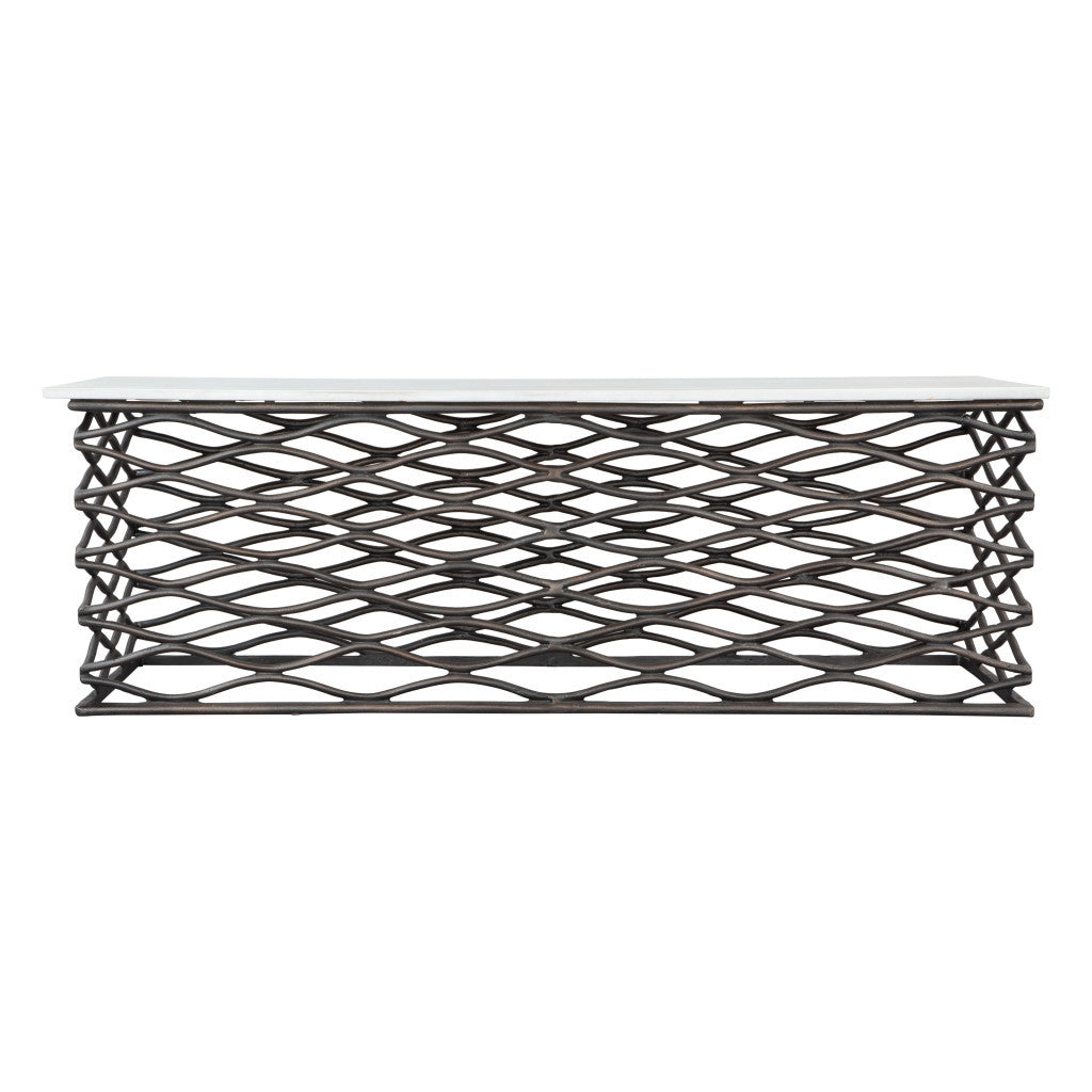 50" White and Antiqued Bronze Genuine Marble and Aluminum Abstract Coffee Table - Loft&Timber