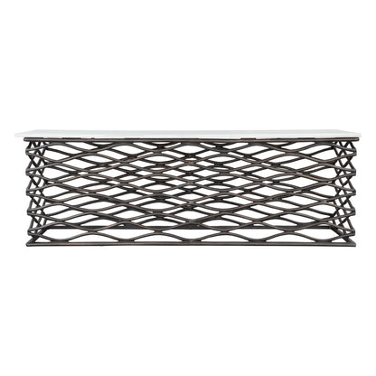 50" White and Antiqued Bronze Genuine Marble and Aluminum Abstract Coffee Table - Loft&Timber