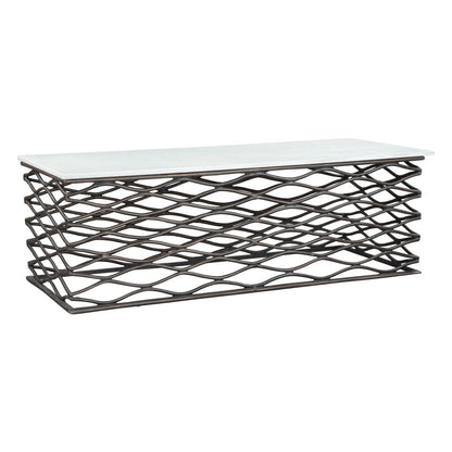 50" White and Antiqued Bronze Genuine Marble and Aluminum Abstract Coffee Table - Loft&Timber