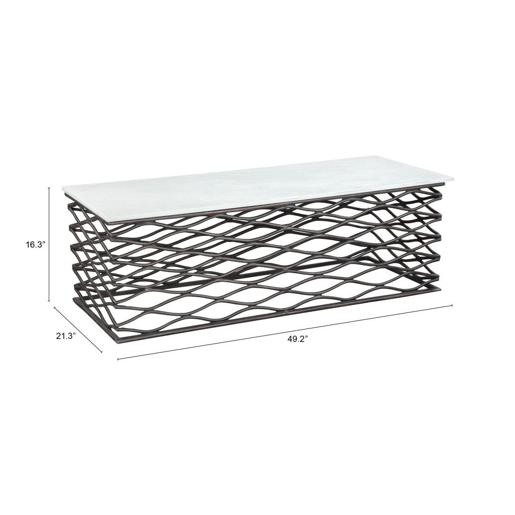 50" White and Antiqued Bronze Genuine Marble and Aluminum Abstract Coffee Table - Loft&Timber