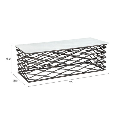 50" White and Antiqued Bronze Genuine Marble and Aluminum Abstract Coffee Table - Loft&Timber