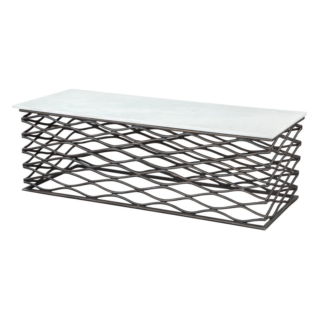 50" White and Antiqued Bronze Genuine Marble and Aluminum Abstract Coffee Table - Loft&Timber