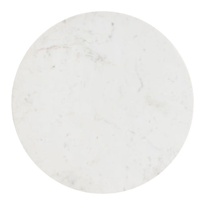 32" White and Natural Genuine Marble and Solid Wood Round Drum Coffee Table - Loft&Timber