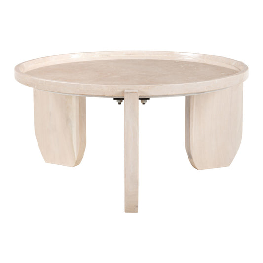 30" Natural Genuine Marble and Marble Round Coffee Table - Loft&Timber