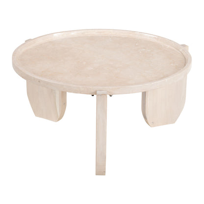 30" Natural Genuine Marble and Marble Round Coffee Table - Loft&Timber