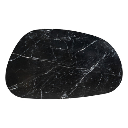 54" Black Genuine Marble and Wood Free Form Coffee Table - Loft&Timber