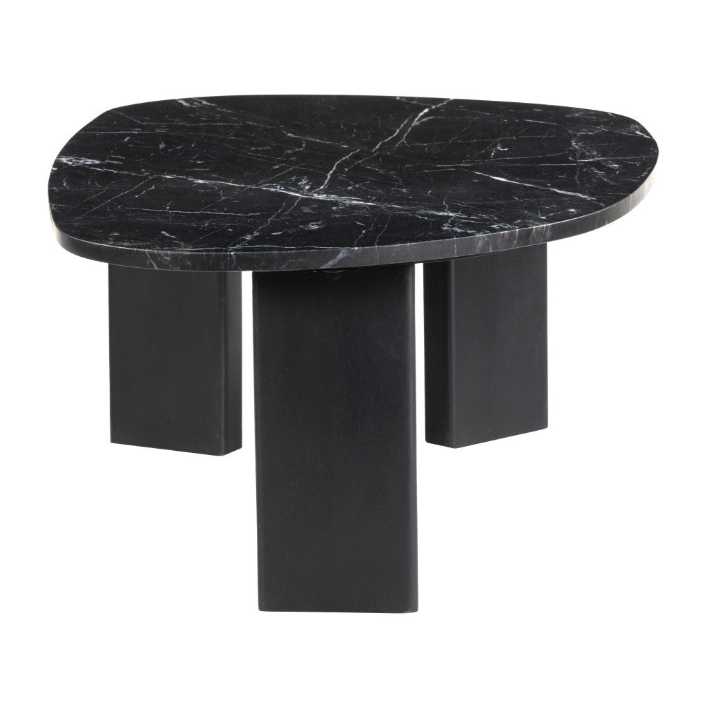 54" Black Genuine Marble and Wood Free Form Coffee Table - Loft&Timber