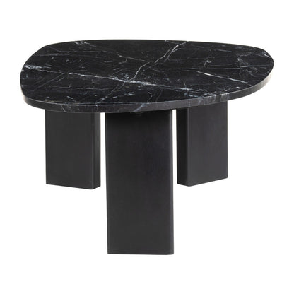 54" Black Genuine Marble and Wood Free Form Coffee Table - Loft&Timber