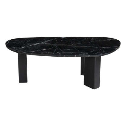 54" Black Genuine Marble and Wood Free Form Coffee Table - Loft&Timber