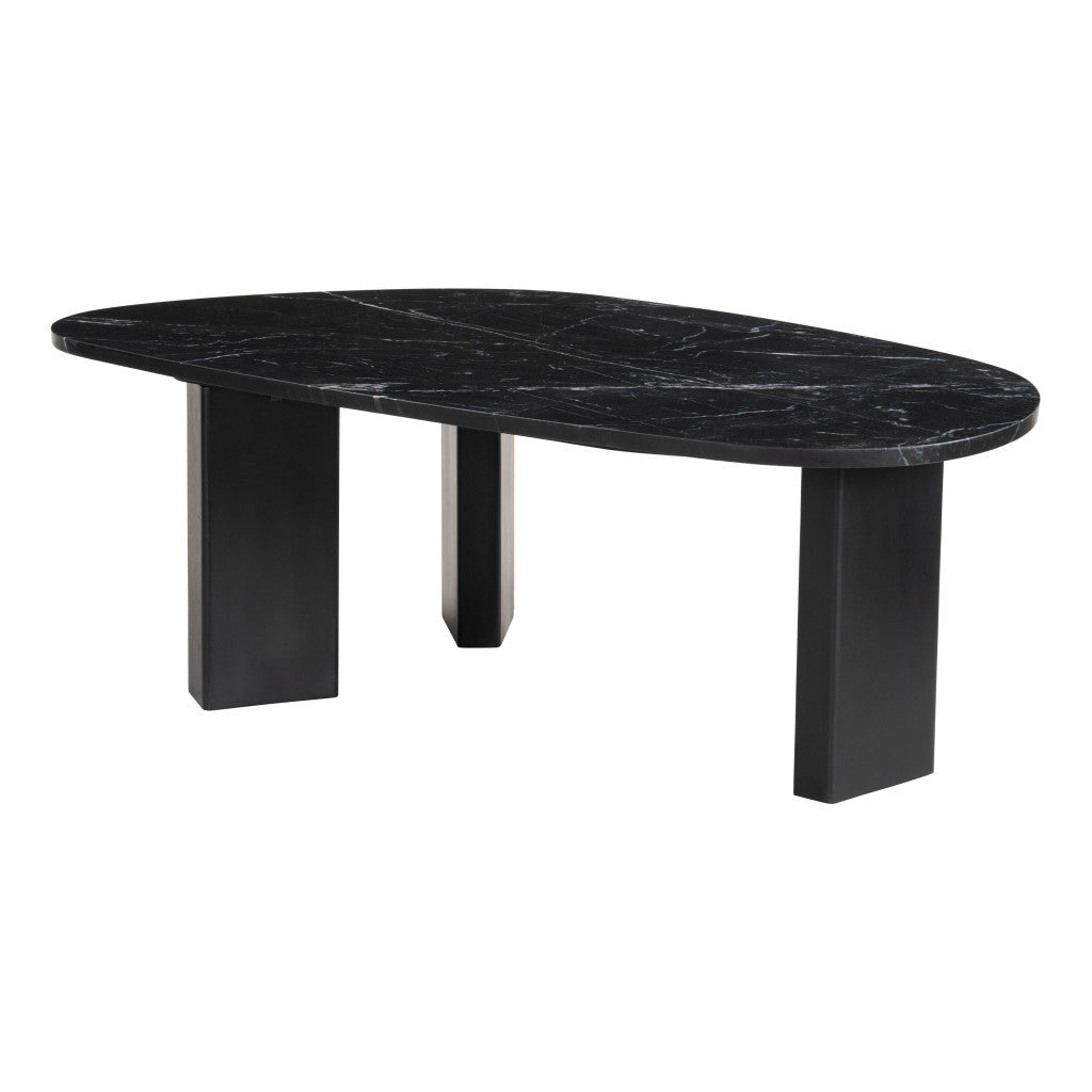 54" Black Genuine Marble and Wood Free Form Coffee Table - Loft&Timber