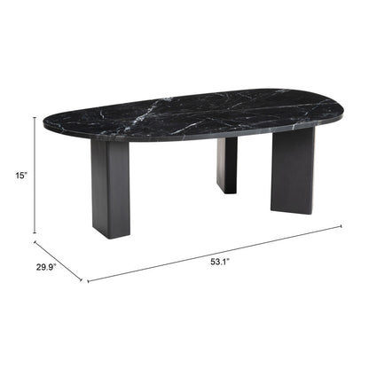 54" Black Genuine Marble and Wood Free Form Coffee Table - Loft&Timber