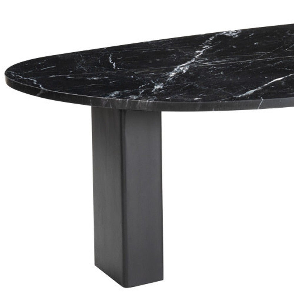 54" Black Genuine Marble and Wood Free Form Coffee Table - Loft&Timber