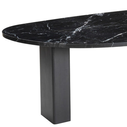 54" Black Genuine Marble and Wood Free Form Coffee Table - Loft&Timber