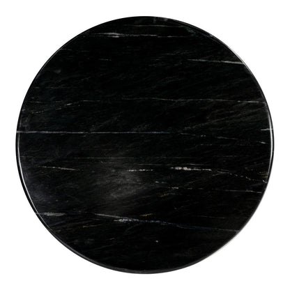 35" Black and Walnut Genuine Marble and Solid Wood Round Pedestal Coffee Table - Loft&Timber